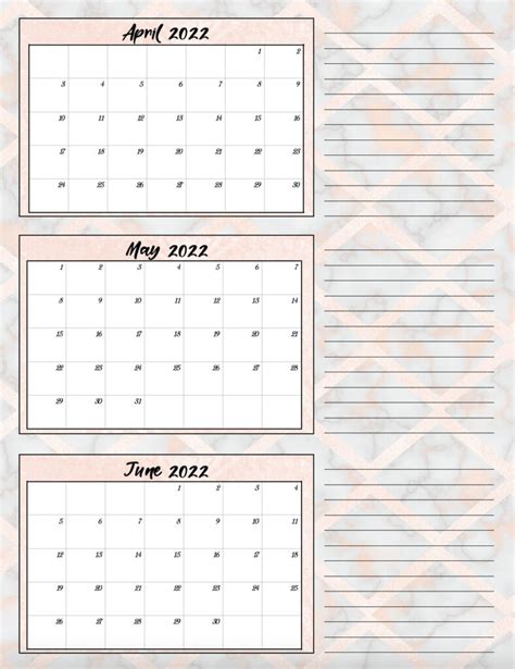 Printable Quarterly Calendar 2022 Printable Template Calendar