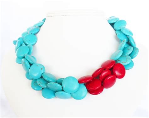 Asymmetrical Turquoise Necklace Red By Wildflowersandgrace
