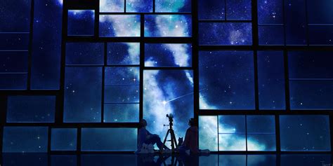 Wallpaper Tamagosho Sky Stars Telescope Night Window Hd