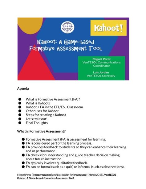 Kahoot A Game Based Formative Assessment Tool Handout