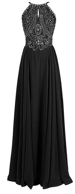 Black Floor Length Chiffon A Line Prom Dress Featuring Beaded