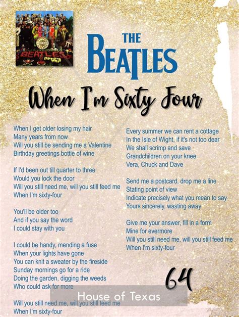 When Im Sixty Four Print The Beatles Beatles Lyrics Etsy