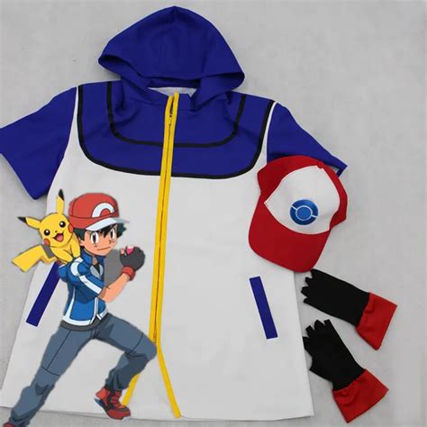Fashion Gloves Ball Pokemon Cosplay Costume Ash Ketchum Trainer Shirt