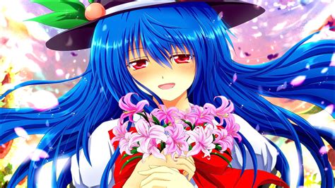 Anime Anime Girls Blue Hair Long Hair Hat Red Eyes Open Mouth Smiling