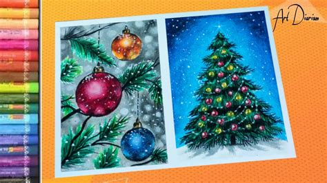 Easy Christmas Drawing Ideas Christmas Tree Drawing With Oil Pastel