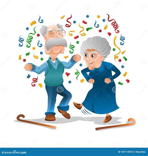 Grandpa And Grandma Have Fun And Dance At The Disco Grandmother And