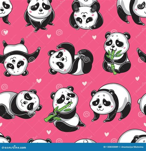 Cute Pandas Seamless Pattern Vector Illustration For Greeting Card