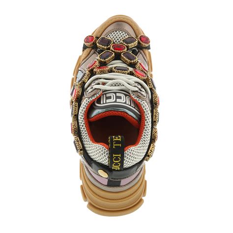 Gucci Flashtrek Sneaker With Crystals Metallic Leather Bluepinkgold