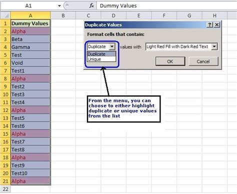 Ms Excel Tutorial How To Highlight Duplicate Values In