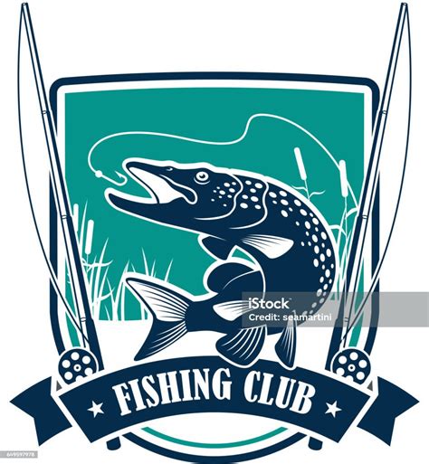 Fishing Club Heraldic Symbol With Pike Fish Stock Illustration