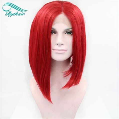 Bythairshop Short Bob Red Color Hair Wigs Glueless Hand Tied Synthetic