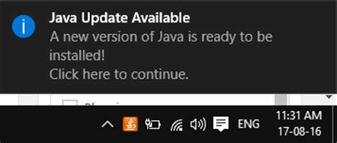 Update java 11 and newer. Turn off Annoying Java update notification in Windows 10
