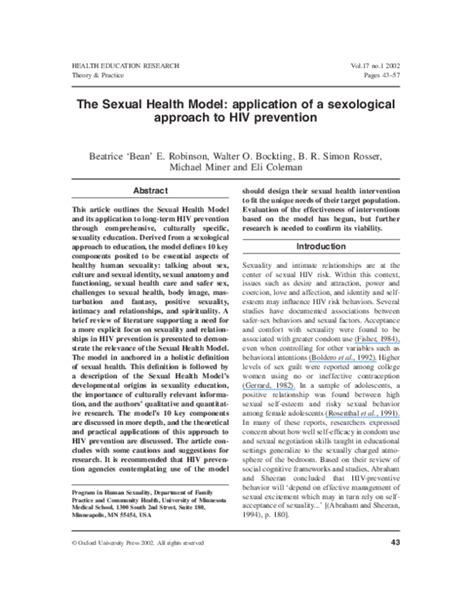 Pdf The Sexual Health Model Application Of A Sexological Approach To Hiv Prevention Michael