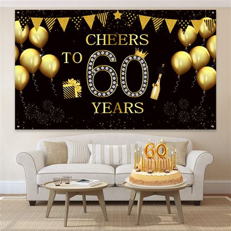 Buy Happy 60th Birthday Party Backdrop Banner Extra Large Fabric Black