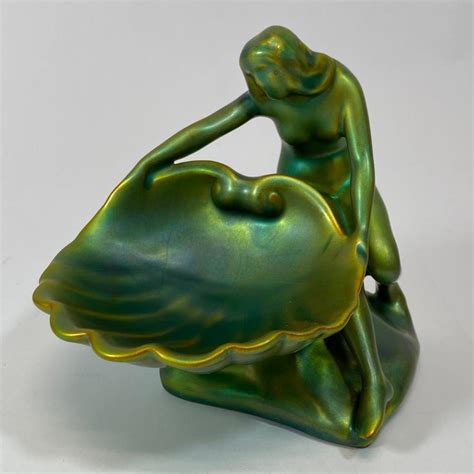 At Auction Zsolnay Eosin Porcelain Nude With Shell Figurine X