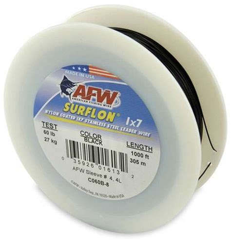 Afw Co60b 8 60lb Surflon Nylon Coated 1x7 Ss Leader Wire Black 1000ft