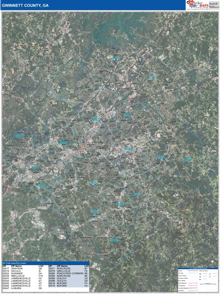 Gwinnett County Ga Wall Map Satellite Zip Style By Marketmaps
