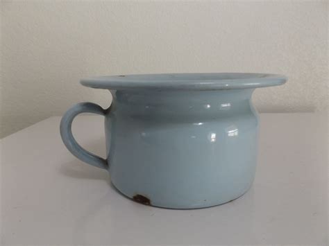 Vintage Childs Chamber Pot Blue Enamelware With Handle Childs