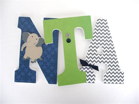 Personalized Baby Name Letter Navy Blue Green And Gray Etsy Baby