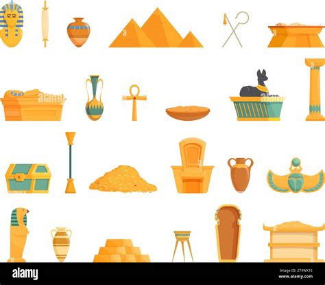 Pharaoh Tomb Icons Set Cartoon Vector Ancient Pillar Pyramid Pile