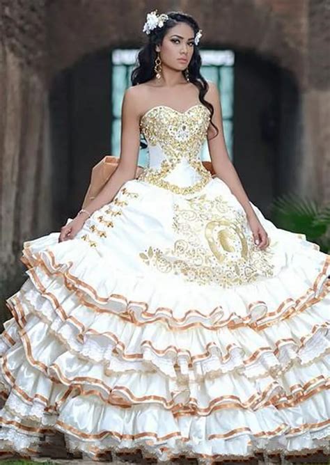 Gold White Ball Gown Sweetheart Satin Quinceanera Dresses Sleeveless