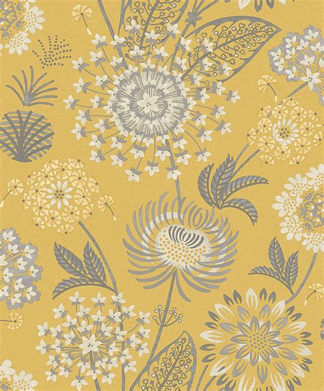 Arthouse Mustard Yellow Grey Wallpaper Vintage Bloom Eye Catching