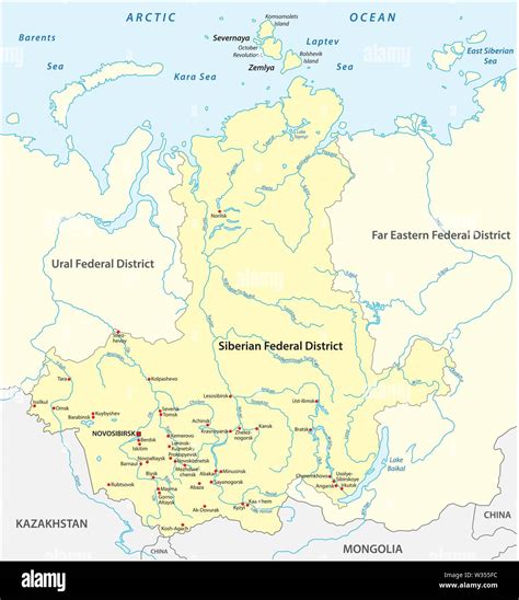 Map Of The Russian Siberian Federal District With Major Cities And