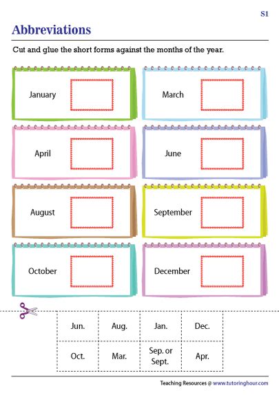 Abbreviating Months Of The Year Worksheets