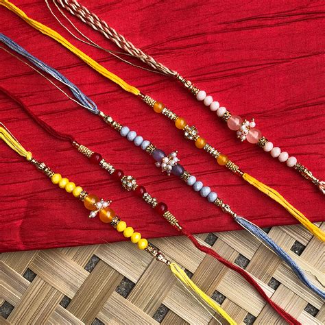 Authentic Colour Beads Pearl Bhaiya Bhabhi Rakhi Set Of 5 Buy Online