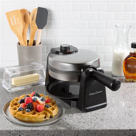 Classic Cuisine 180 Degree Nonstick Flip Waffle Iron With Drip Pan