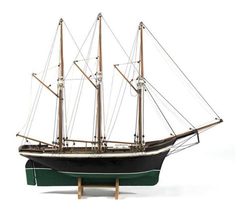 Lot Model Of A Three Masted Schooner Black Hull With White Boot