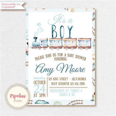 Train Baby Shower Invitation Its A Boy Invitation Train Babyshower