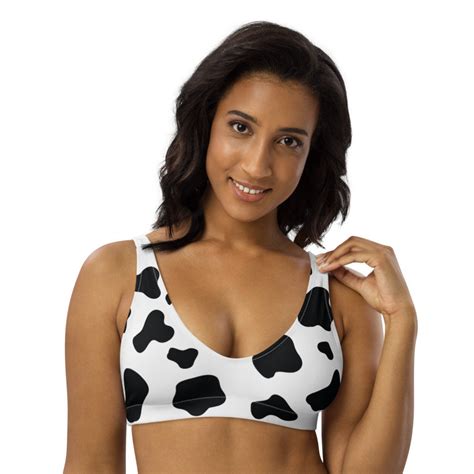 Women S Cow Print Bikini Top Recyled Padded Bikini Top Etsy