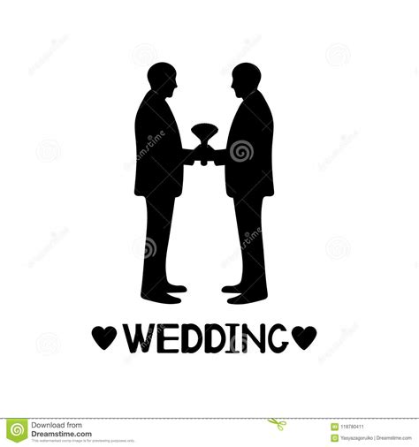 Black Silhouettes Of Grooms Hearts And Word Wedding Same Sex M Stock
