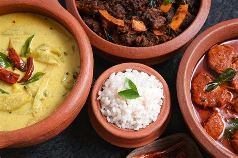 Traditional Lunch Kerala Rice With Curries Stock Image Image Of Leaf