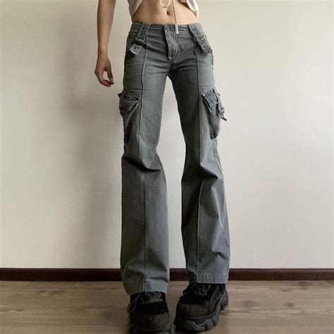 Sosana Low Waist Pocket Slim Fit Boot Cut Cargo Pants Yesstyle