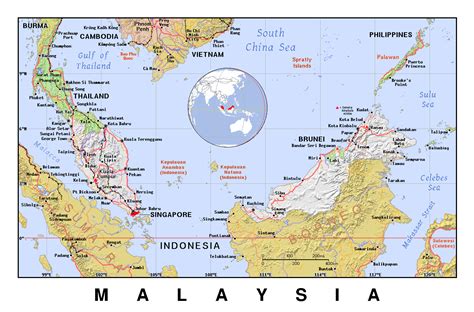 Parti , 2003 yılındaparti rakyat malaysia( malezya halk partisi ) ile birleşti ve yeniden ismini bugünkü haline getirdi. Detailed political map of Malaysia with relief | Malaysia ...