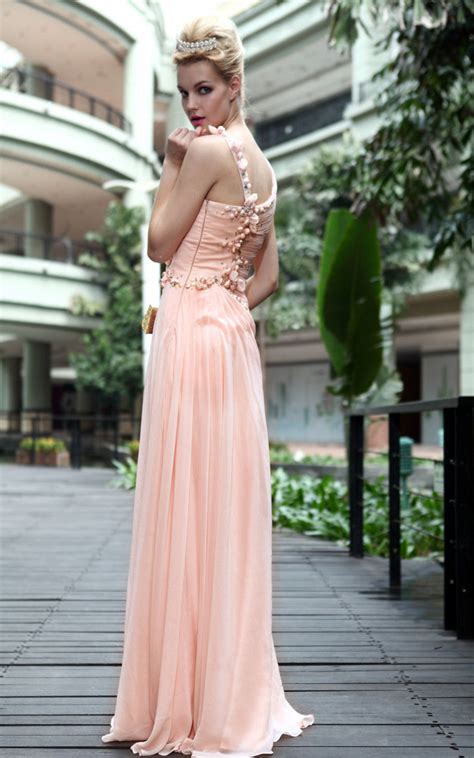 Peach Embellished Asymmetrical Evening Dress 30602 Elliot Claire London