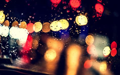 Bokeh Rain Glass Night Lights Drops Blur Wallpapers Hd Desktop