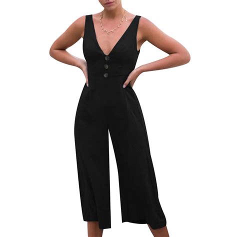 Summer Women Sexy Backless V Neck Jumpsuits Bow Tie Sleeveless Deep Ladies Wide Leg Trousers