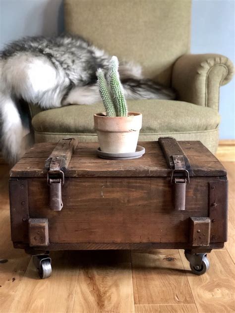 An upcycled wood crate is a really good idea. Rustic Coffee Table Storage Side Table Vintage Army Trunk ...