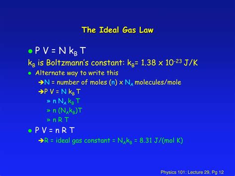 Ppt Physics 101 Lecture 29 Ideal Gas Law And Kinetic Theory Powerpoint