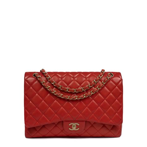 Chanel Red Leather Jumbo Bag Second Hand Occasion Vintega