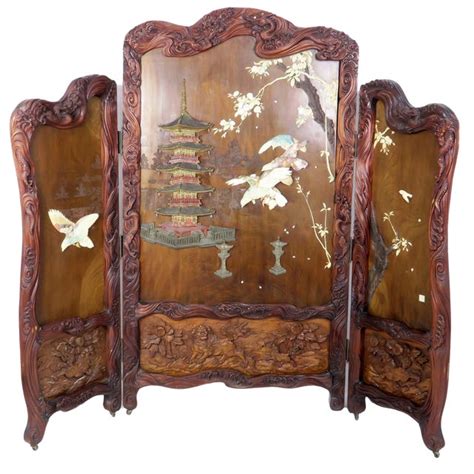Antique Japanese 3 Panel Carved Folding Screen Chairish