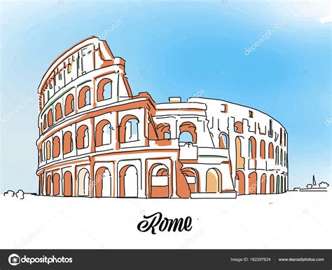 Dibujos De Roma Colosseum Rome Italy Hand Drawn Illustration Stock