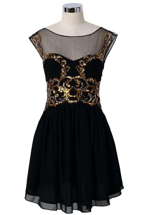 Heart Shape Sequins Embellished Dress In Black Dress Retro Indie And Unique Fashion
