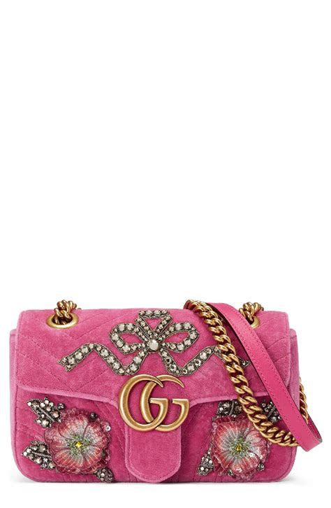 Gucci Mini Gg Marmont Matelasse Velvet Shoulder Bag Purple In