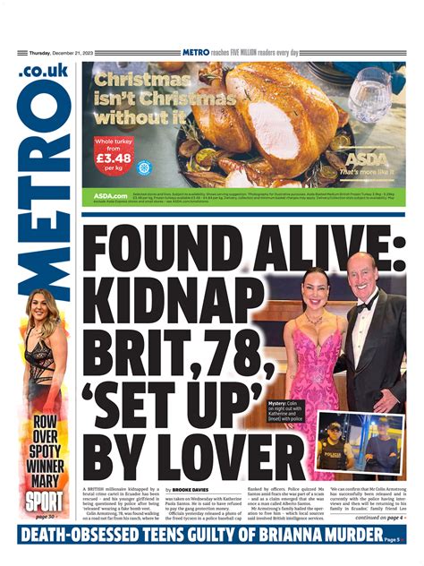 Metro Front Page St Of December Tomorrow S Papers Today