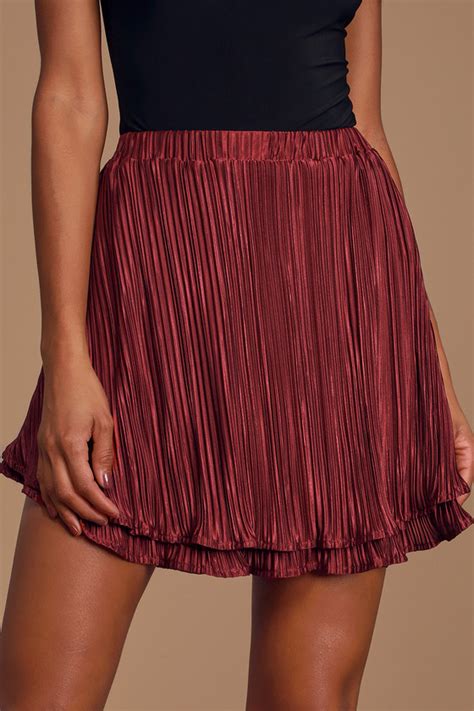 sage the label close to you burgundy pleated skirt mini skirt