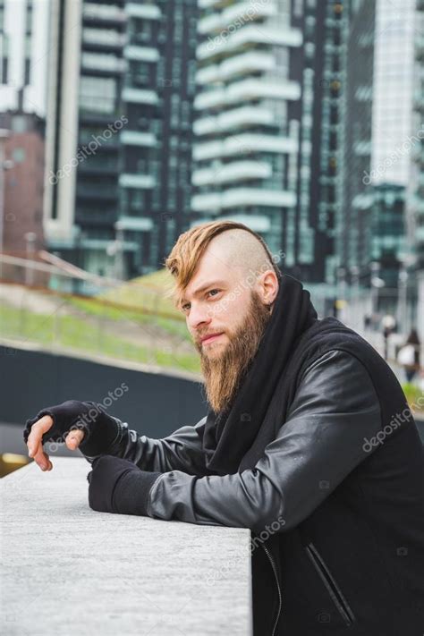 Stylish Bearded Man Posing In The Street — Stock Photo © Tinx 115347498